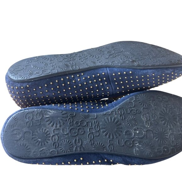Ugg Alloway Leather Genuine Sheepskin Navy With Gold Stud Classy Flats 8.5 - Picture 6 of 6